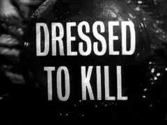 title card: white all caps text reading ‘DRESSED TO KILL’ superimposed on a close-up of Christmas decorations - a bauble and some tinsel