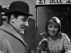 Steed shares a joke with the tote girl