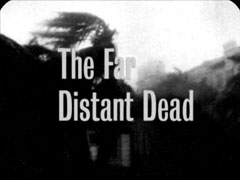 title card: The Far Distant Dead superimposed on a hurricane-struck village