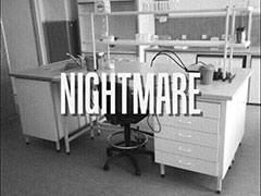 title card: NIGHTMARE superimposed on a scientific laboratory scene (recreated by Richard McGinlay)