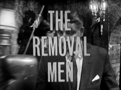title card: white all caps text reading ‘THE REMOVAL MEN’ superimposed on a shot of Dragna walking through the nightclub