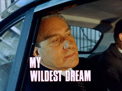 title card: white all caps text reading ‘MY WILDEST DREAM’ superimposed on Peregrine clamly looking out his car window