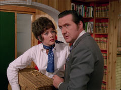 Tara is holding a picnic hamper when she discovers Steed is being held prisoner in his flat
